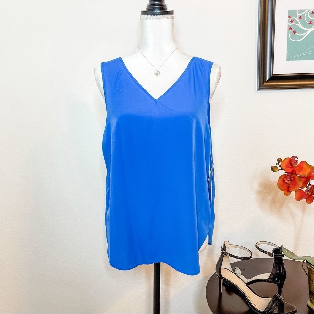 New NWT 1. STATE • Royal Blue Sleeveless V-Neck Blouse w/Semi-Sheer back Sz L